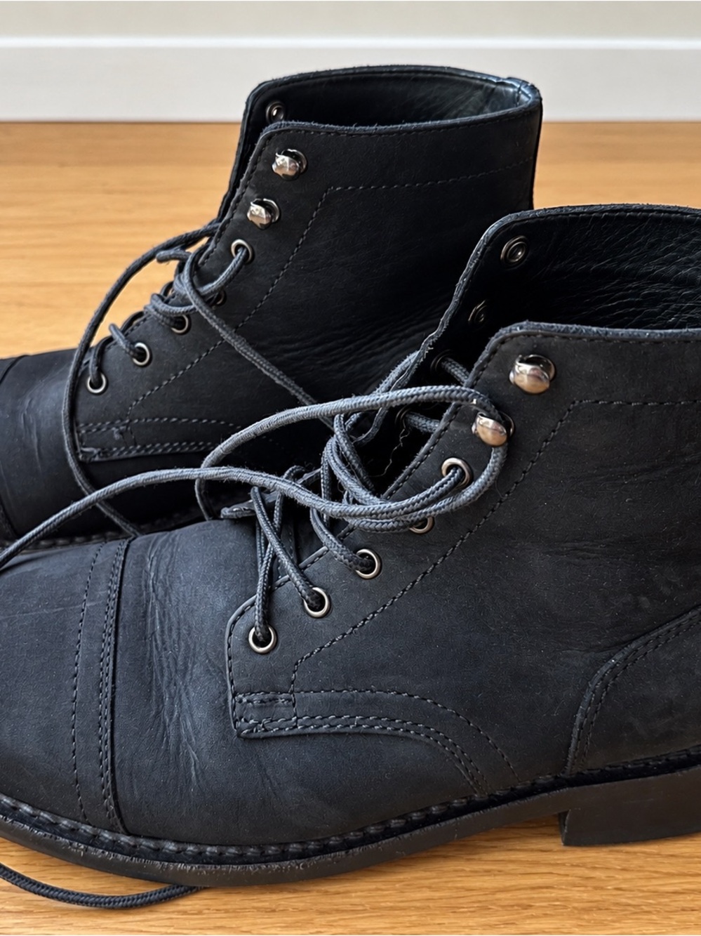 Thursday Boot Company Black Leather Lace-Up Cap-Toe Boots